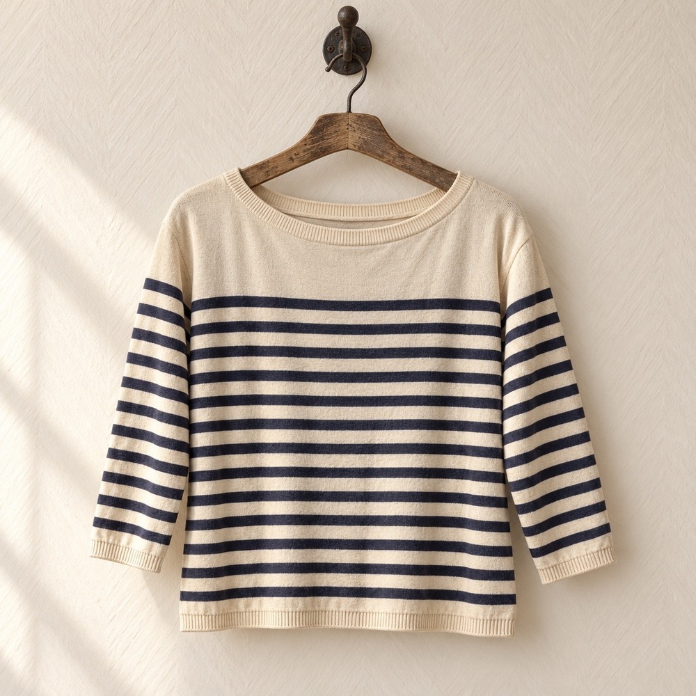 Pact Sweater Organic Cotton Navy Cream Striped Small